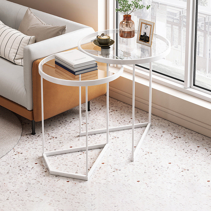 Minimalistic Coffee Table Round Glass Top Cocktail Table with Storage