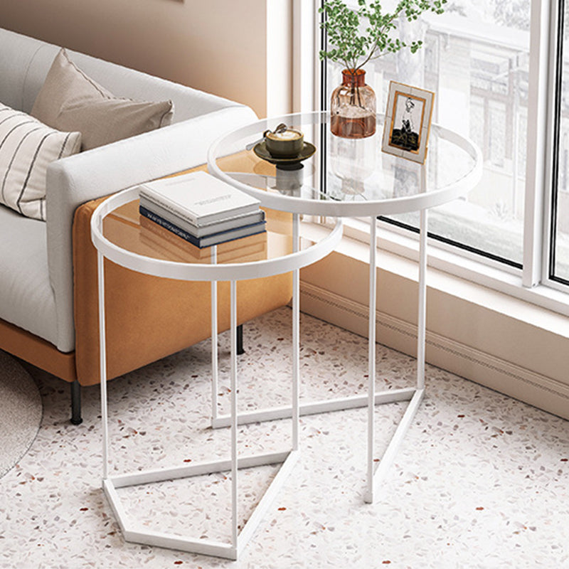 Minimalistic Coffee Table Round Glass Top Cocktail Table with Storage