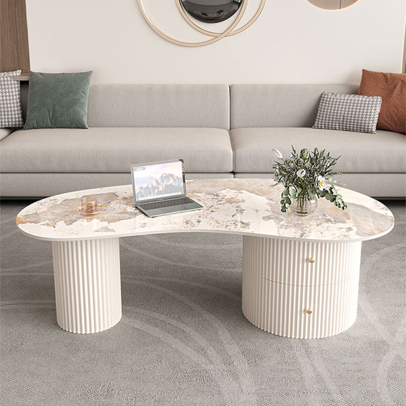 Slate Coffee Table with 2 Legs Modern Coffee Cocktail Table with Drawer
