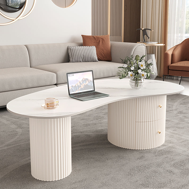 Slate Coffee Table with 2 Legs Modern Coffee Cocktail Table with Drawer