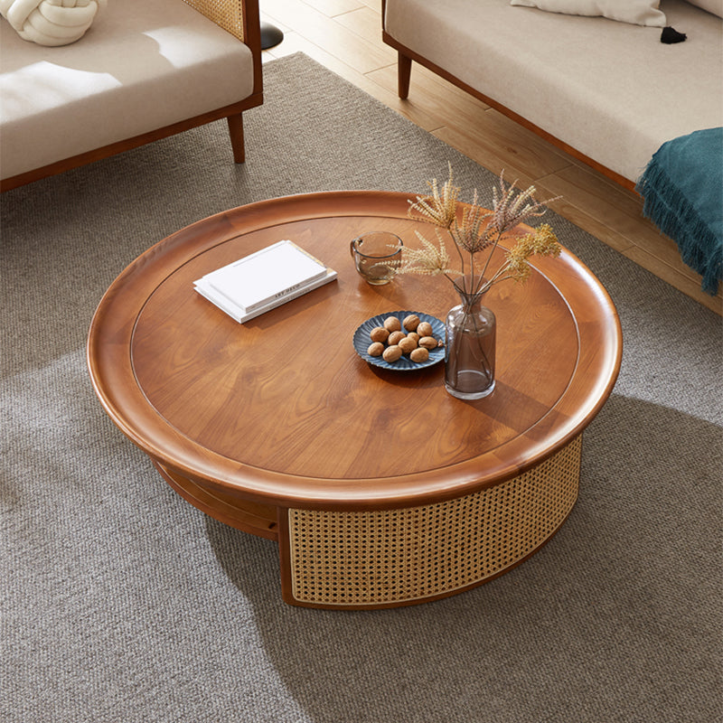 12"H Contemporary Cocktail Table Storage Brown Round Coffee Table