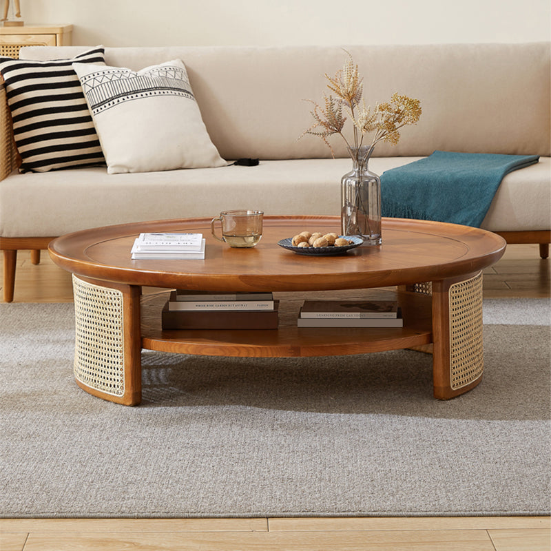 12"H Contemporary Cocktail Table Storage Brown Round Coffee Table
