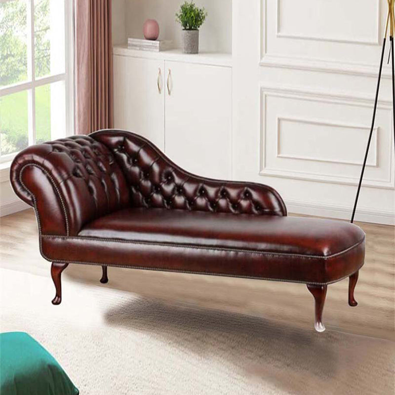 Traditional Upholstered Chaise Lounge Couch Leather Chaise Lounge Chair with Arms