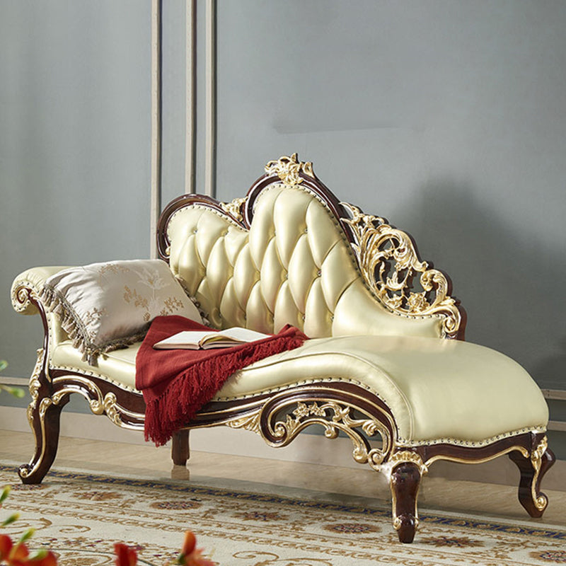 Genuine Leather  Accent Chair Traditional Solid Wood Rolled Arms Chaise