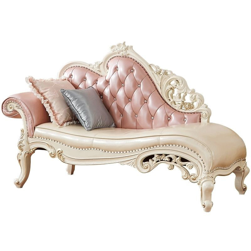 Genuine Leather  Accent Chair Traditional Solid Wood Rolled Arms Chaise