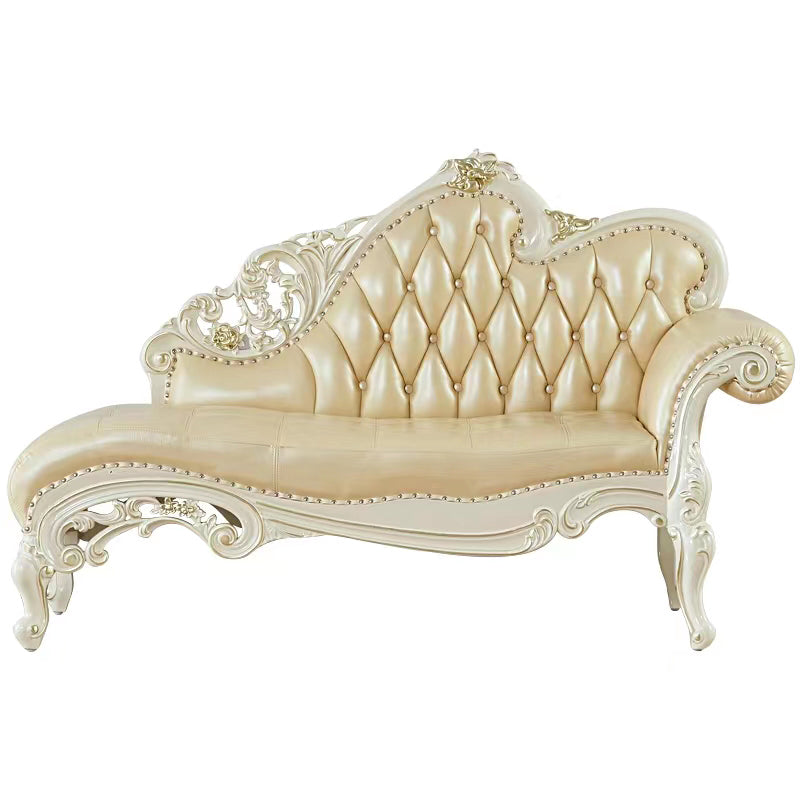 Genuine Leather  Accent Chair Traditional Solid Wood Rolled Arms Chaise