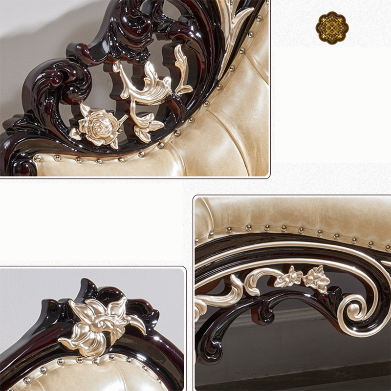 Genuine Leather  Accent Chair Traditional Solid Wood Rolled Arms Chaise