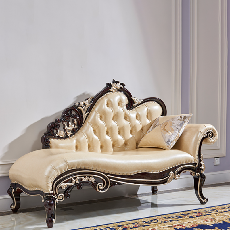 Genuine Leather  Accent Chair Traditional Solid Wood Rolled Arms Chaise
