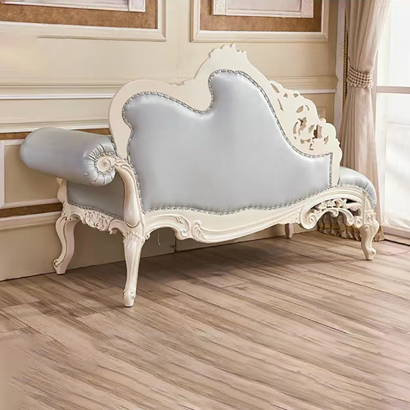 Genuine Leather  Accent Chair Traditional Solid Wood Rolled Arms Chaise