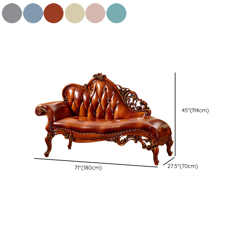 Genuine Leather  Accent Chair Traditional Solid Wood Rolled Arms Chaise