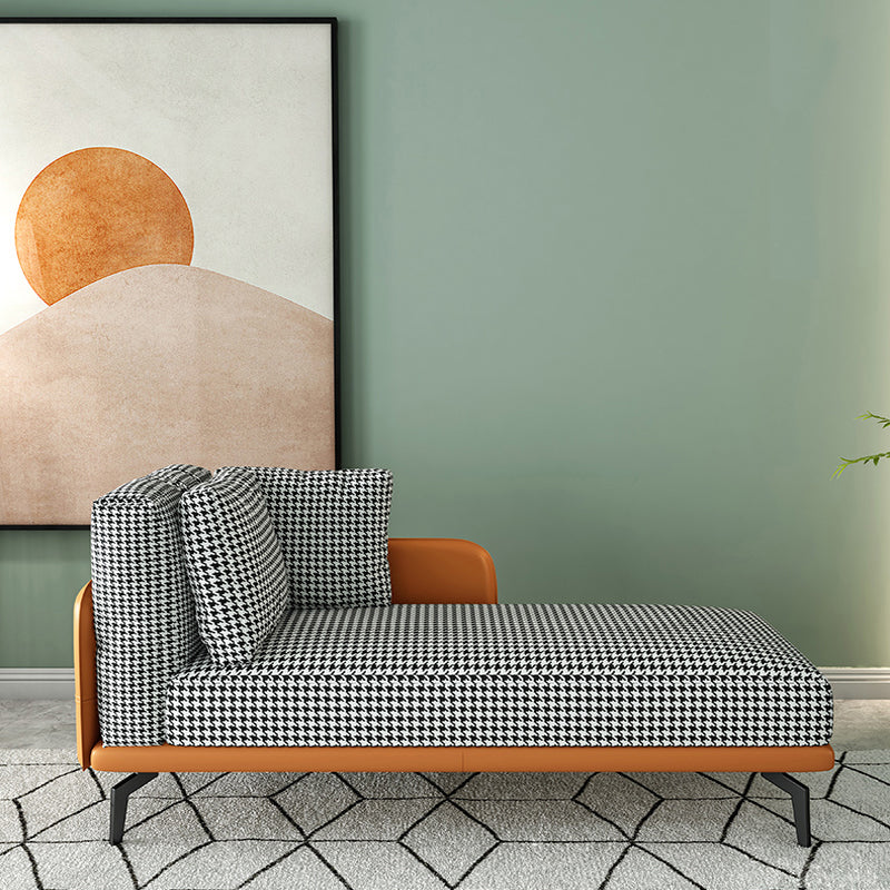 Contemporary Square Arms Accent Chair Fabric Houndstooth Chaise