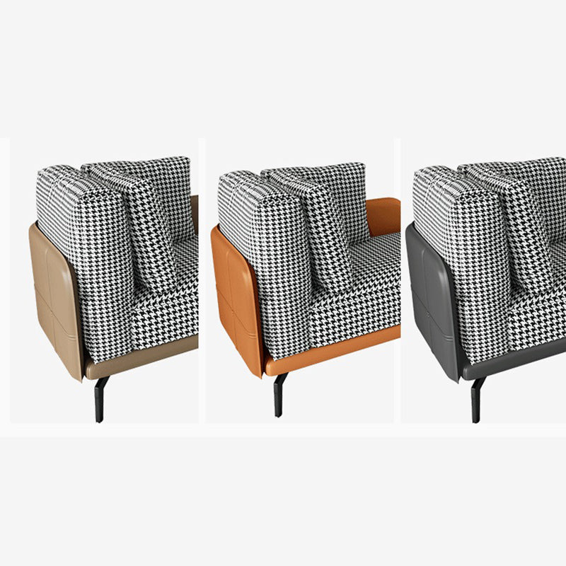 Contemporary Square Arms Accent Chair Fabric Houndstooth Chaise