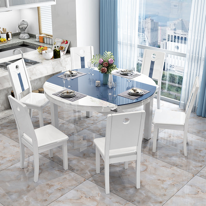 Modern Scalable Glass Desktop Metal Legs Dining Table for Dining Room