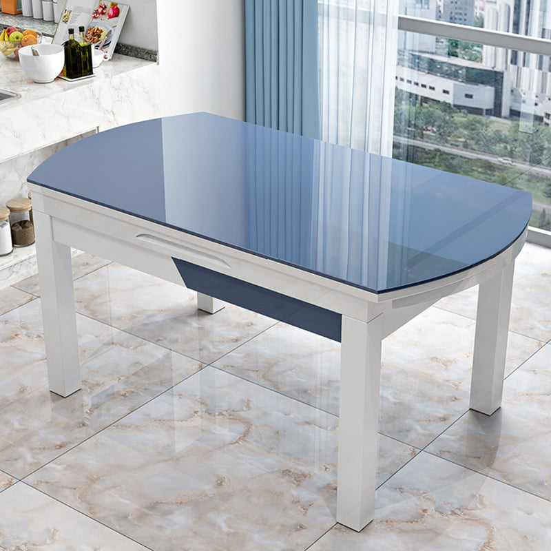 Modern Scalable Glass Desktop Metal Legs Dining Table for Dining Room