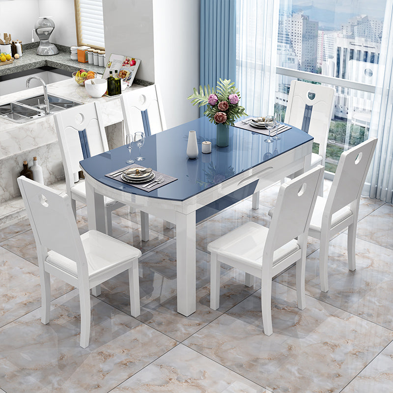 Modern Scalable Glass Desktop Metal Legs Dining Table for Dining Room