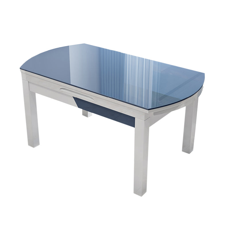 Modern Scalable Glass Desktop Metal Legs Dining Table for Dining Room