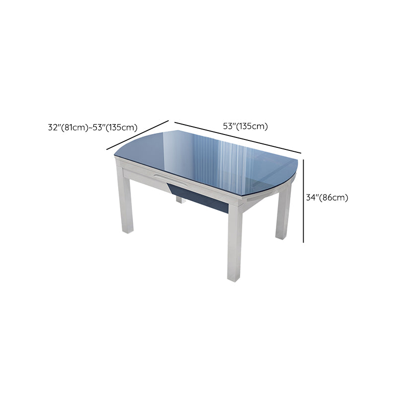 Modern Scalable Glass Desktop Metal Legs Dining Table for Dining Room