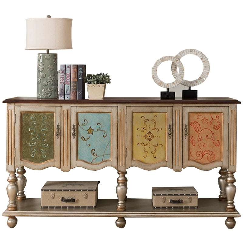 Contemporary Console Table Wood Console Sofa Table in Grey/Champagne