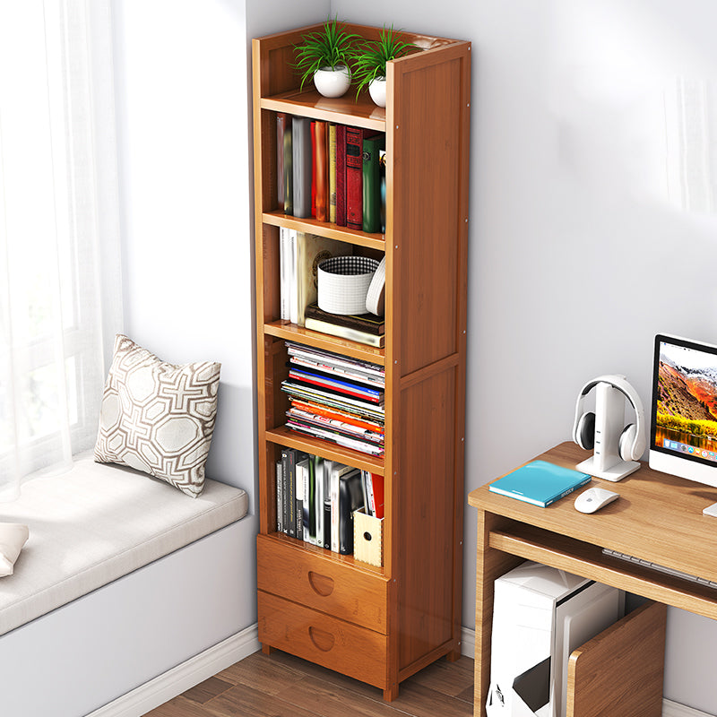 Closed Back Bamboo Bookshelf Contemporary Vertical Bookcase for Home