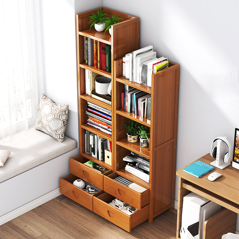 Closed Back Bamboo Bookshelf Contemporary Vertical Bookcase for Home