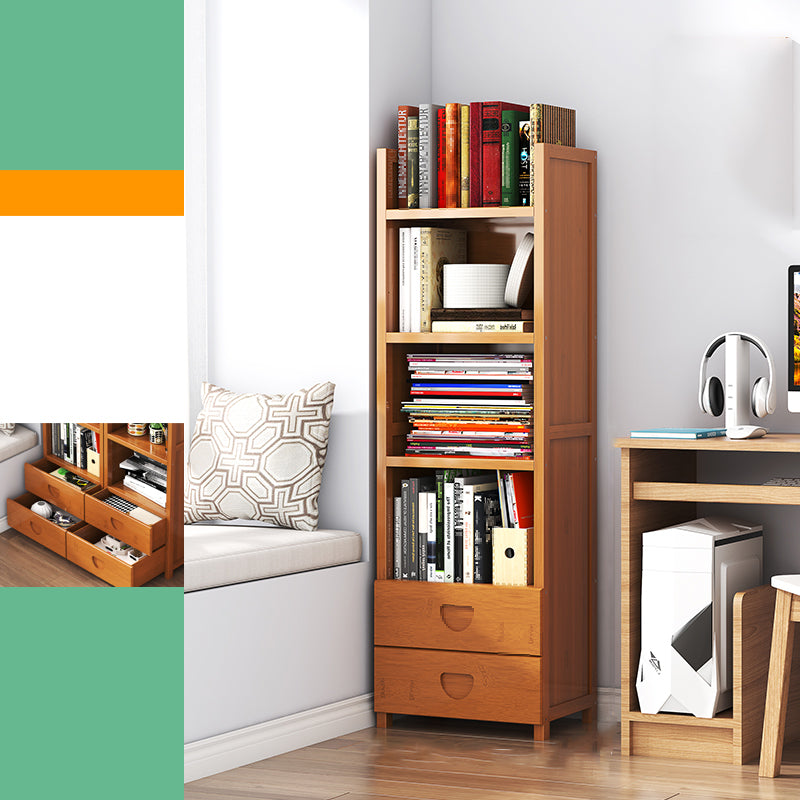 Closed Back Bamboo Bookshelf Contemporary Vertical Bookcase for Home