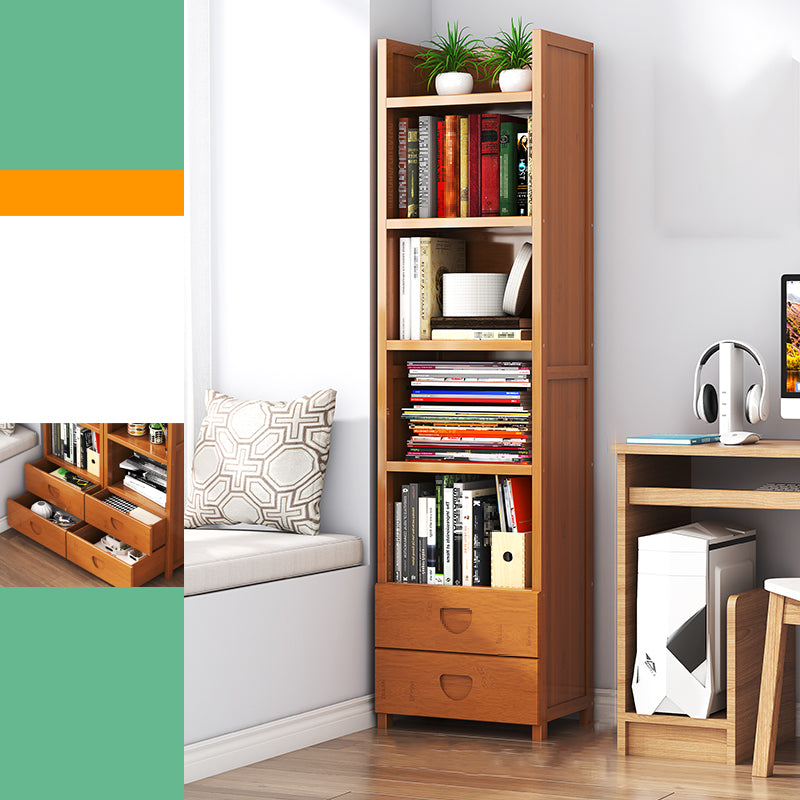 Closed Back Bamboo Bookshelf Contemporary Vertical Bookcase for Home