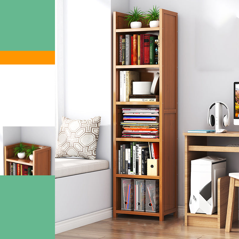 Closed Back Bamboo Bookshelf Contemporary Vertical Bookcase for Home
