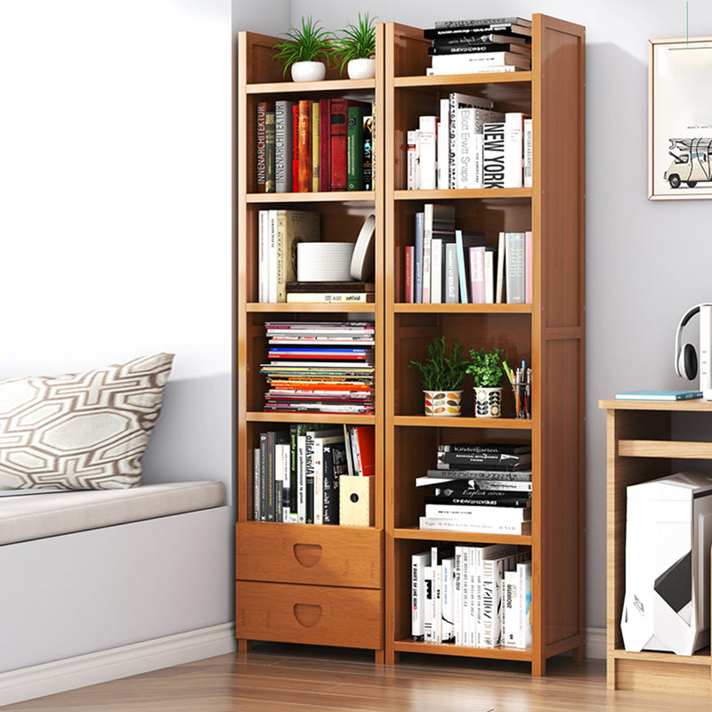 Closed Back Bamboo Bookshelf Contemporary Vertical Bookcase for Home