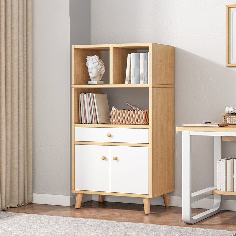 Engineered Wood Bookcase Standard Contemporary Bookshelf with Drawers