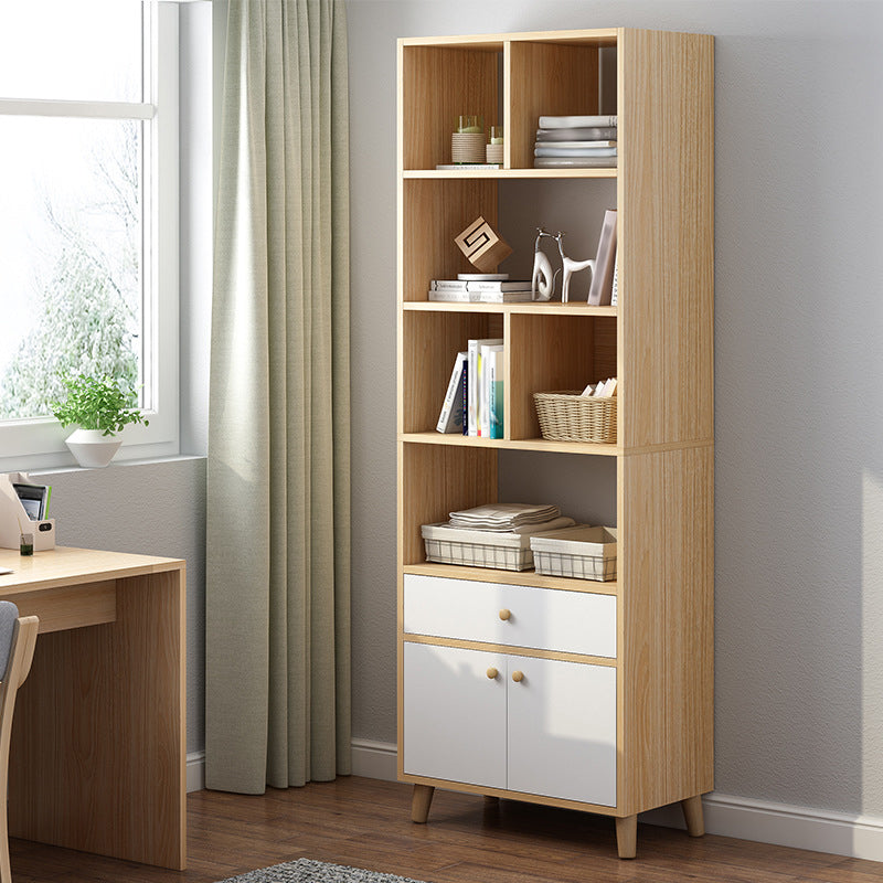 Engineered Wood Bookcase Standard Contemporary Bookshelf with Drawers