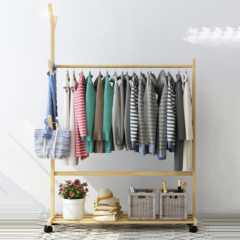 Modern Coat Rack Gorgeous Solid Wood Clothes Hanger with Castors