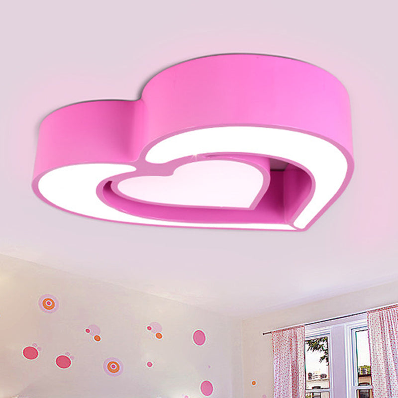 Loving Heart Ceiling Flush Mount Contemporary Acrylic Blue/Red/Pink LED Flush Light for Bedroom