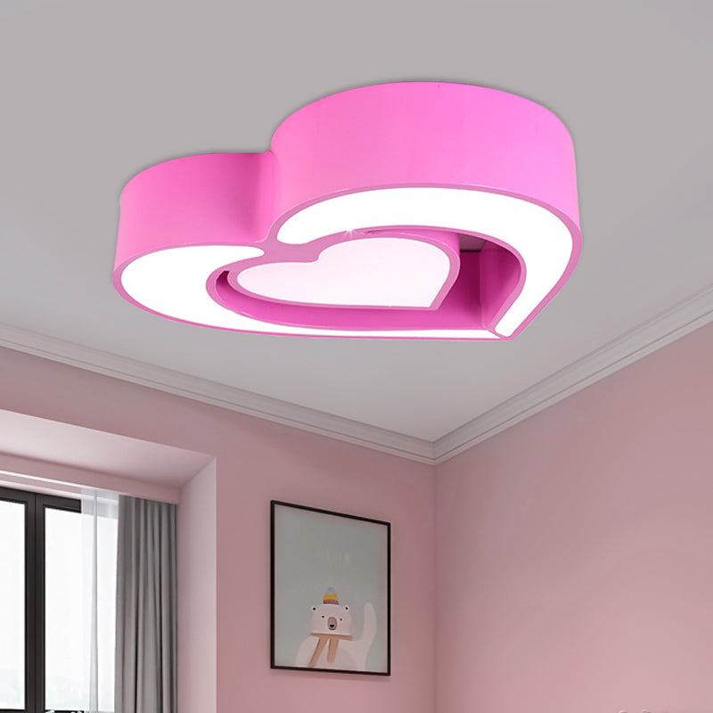 Loving Heart Ceiling Flush Mount Contemporary Acrylic Blue/Red/Pink LED Flush Light for Bedroom