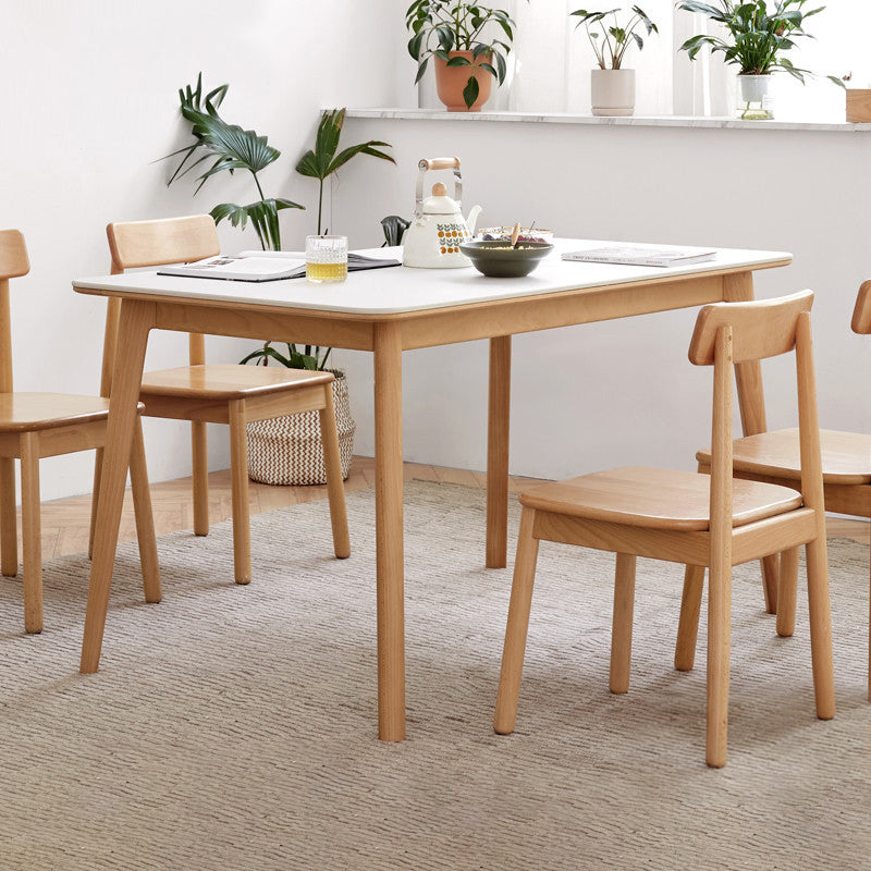 Modern Stone Rectangle Dining Table Wooden Legs for Dining Room