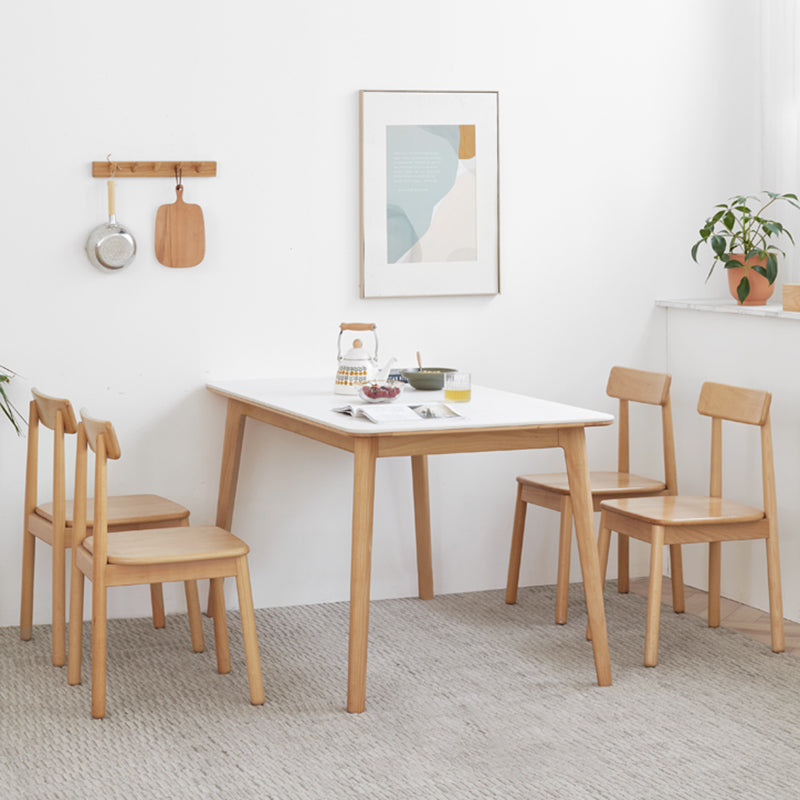 Modern Stone Rectangle Dining Table Wooden Legs for Dining Room