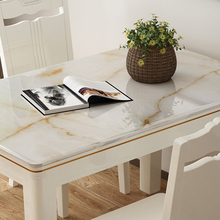 White Rectangle Dining Site Table Marble Dining Room Collection with 4-foot