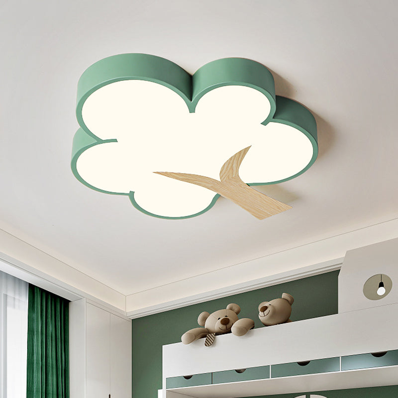 Grey/Green Tree Ceiling Flush Contemporary Acrylic LED Flush Mount Light Fixture for Bedroom