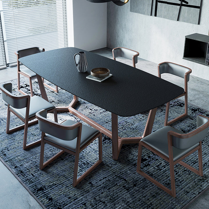 Modern Rectangle Stone Dining Table Ash Wood Base for Dining Room