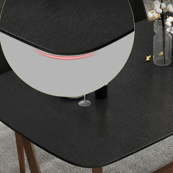 Modern Rectangle Stone Dining Table Ash Wood Base for Dining Room