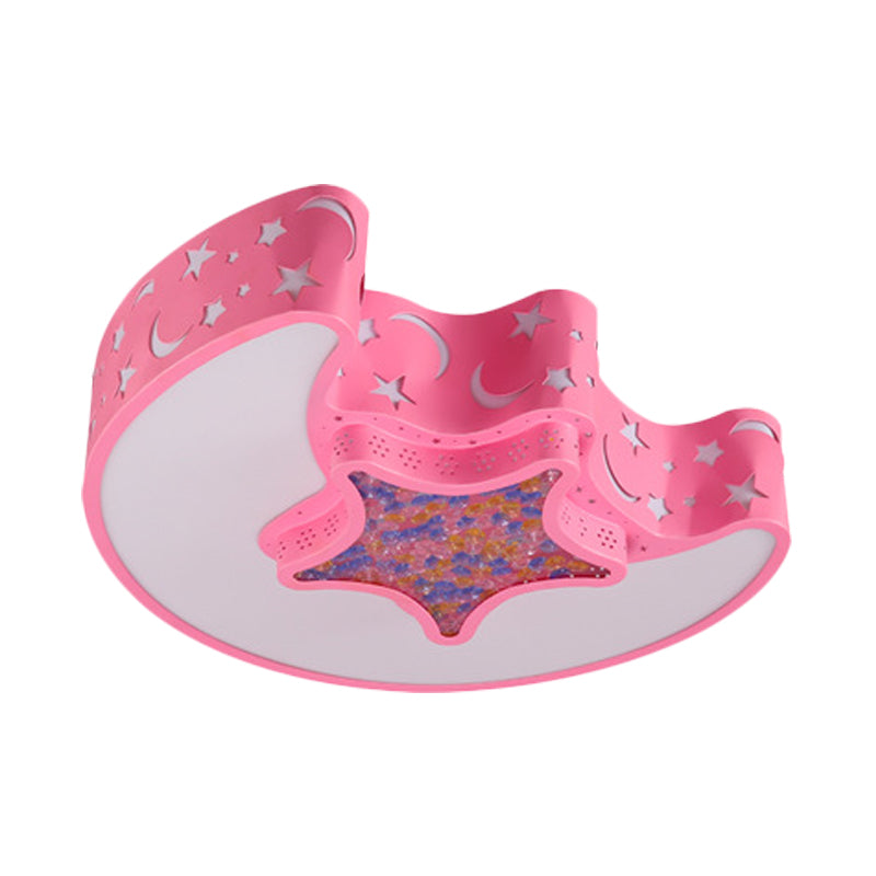 Moon and Star Ceiling Mounted Fixture Contemporary Acrylic White/Pink/Blue LED Flush Pendant Light for Bedroom