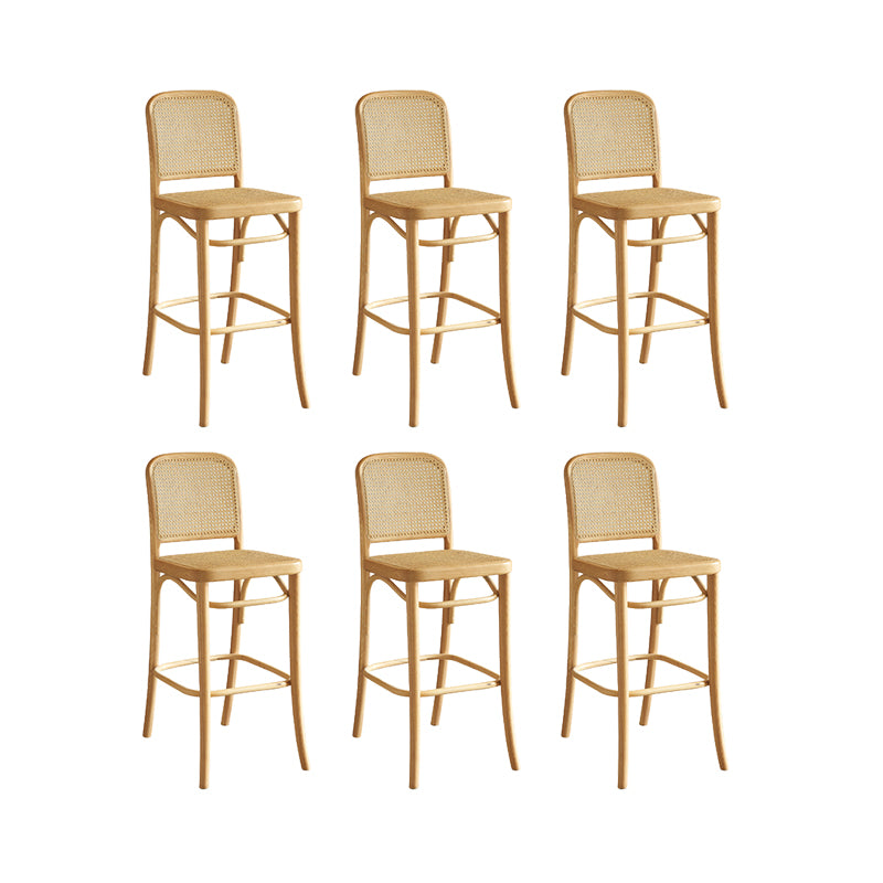 Contemporary Armless Rattan Bar Stool with Ash Solid Wood Base