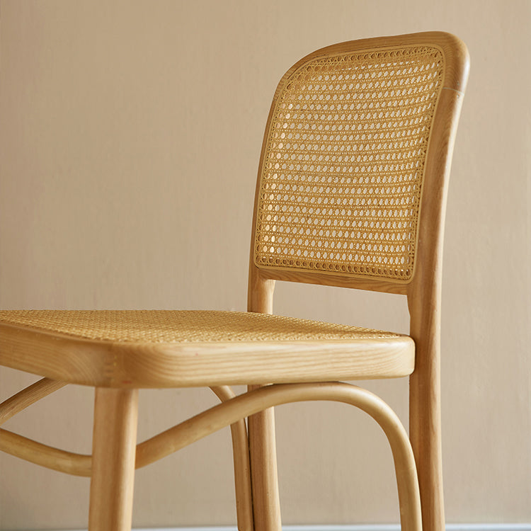 Contemporary Armless Rattan Bar Stool with Ash Solid Wood Base