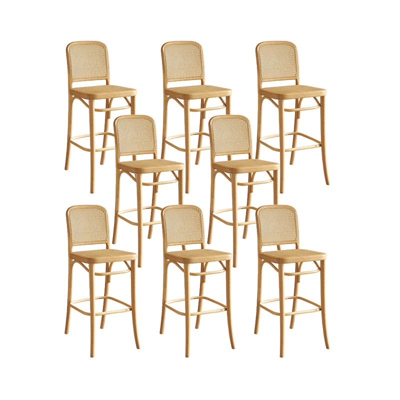 Contemporary Armless Rattan Bar Stool with Ash Solid Wood Base