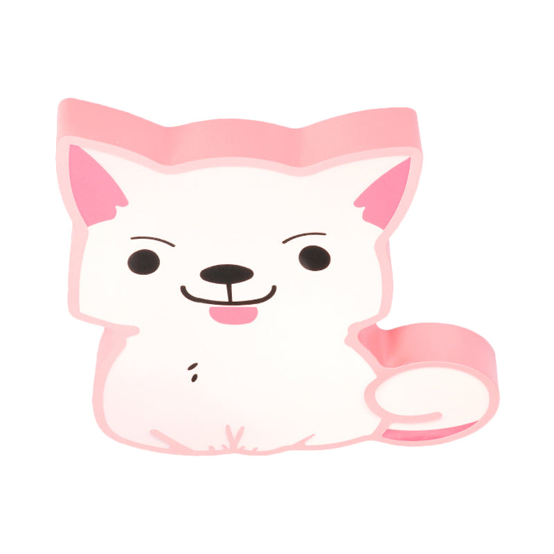 LED Kindergarten Flush Mount Pendant Light Cartoon Style Yellow/Pink Ceiling Mounted Fixture with Cat Acrylic Shade in Warm/White Light