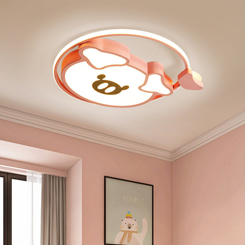 Cartoon Style LED Ceiling Mounted Fixture Pink/Gold Lovely Pig Flush Light with Acrylic Shade for Bedroom