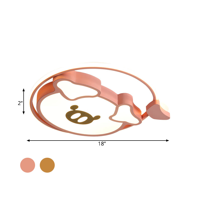 Cartoon Style LED Ceiling Mounted Fixture Pink/Gold Lovely Pig Flush Light with Acrylic Shade for Bedroom