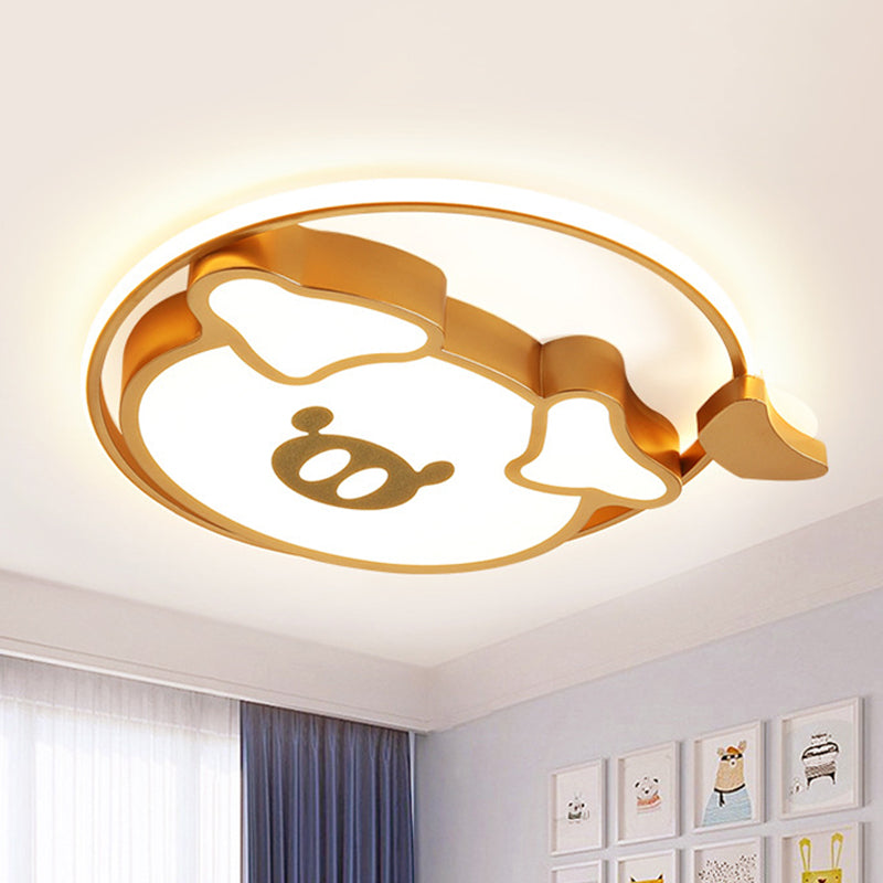 Cartoon Style LED Ceiling Mounted Fixture Pink/Gold Lovely Pig Flush Light with Acrylic Shade for Bedroom