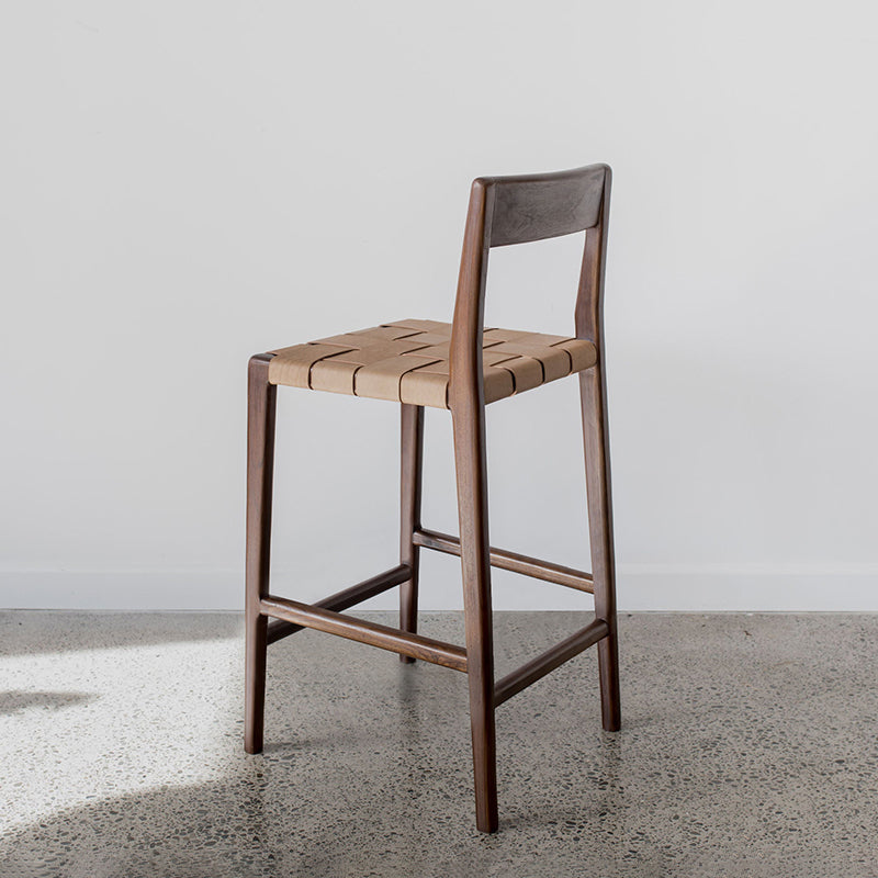 Contemporary Faux Leather 37.4-inch Bar Stool with Solid Wood Base