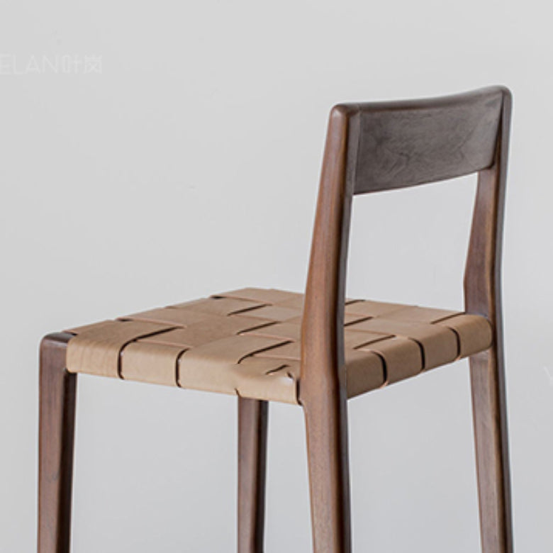 Contemporary Faux Leather 37.4-inch Bar Stool with Solid Wood Base