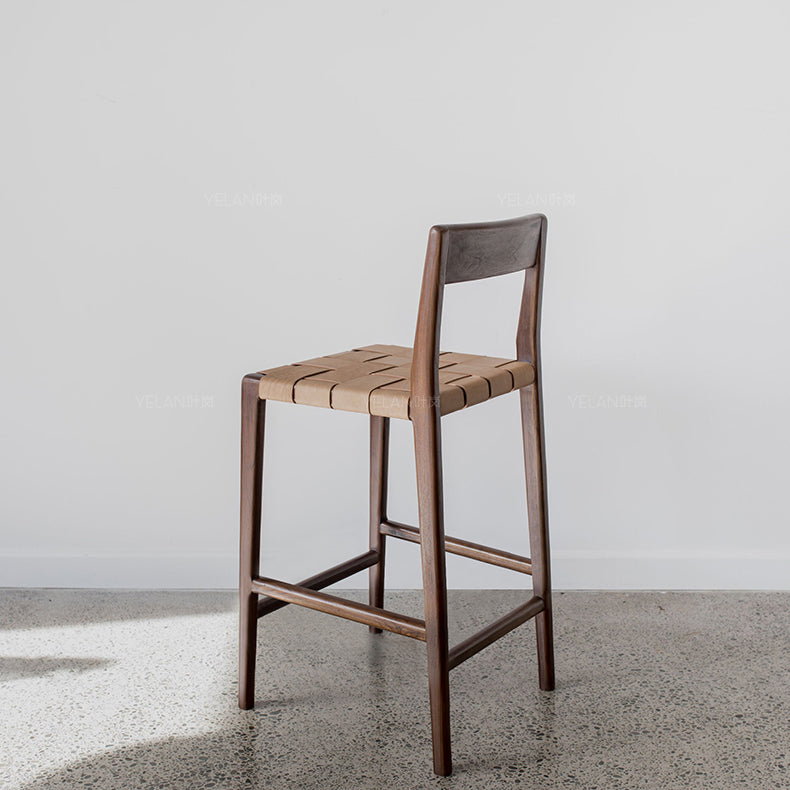 Contemporary Faux Leather 37.4-inch Bar Stool with Solid Wood Base